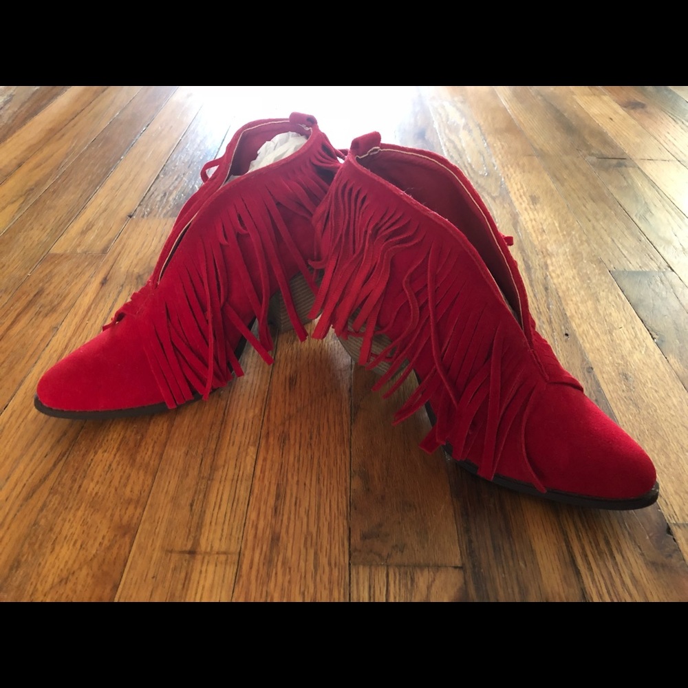 Wild G red suede ankle boots with fringe